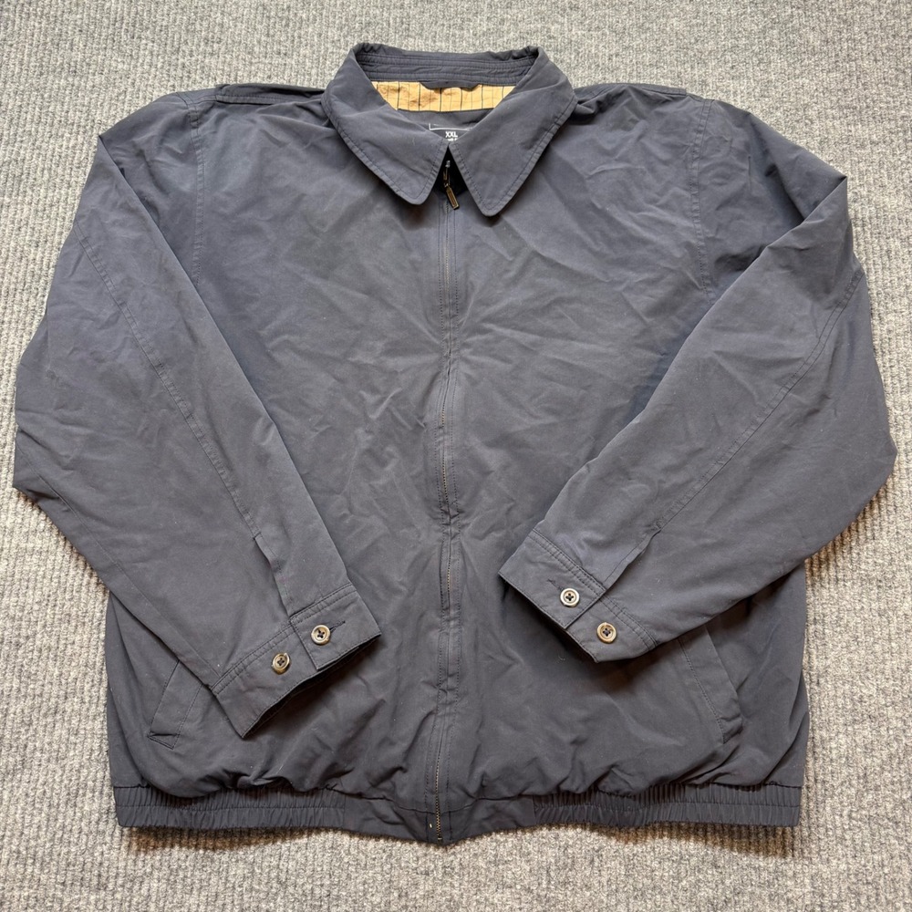 Vintage LL Bean XXL Blue Bomber Jacket Zip Front Harrington Windbreaker Dad
